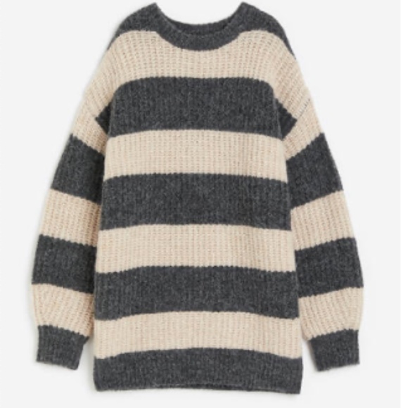 H&M oversized gray and off white stripe soft chunky sweater NWT - Picture 8 of 8